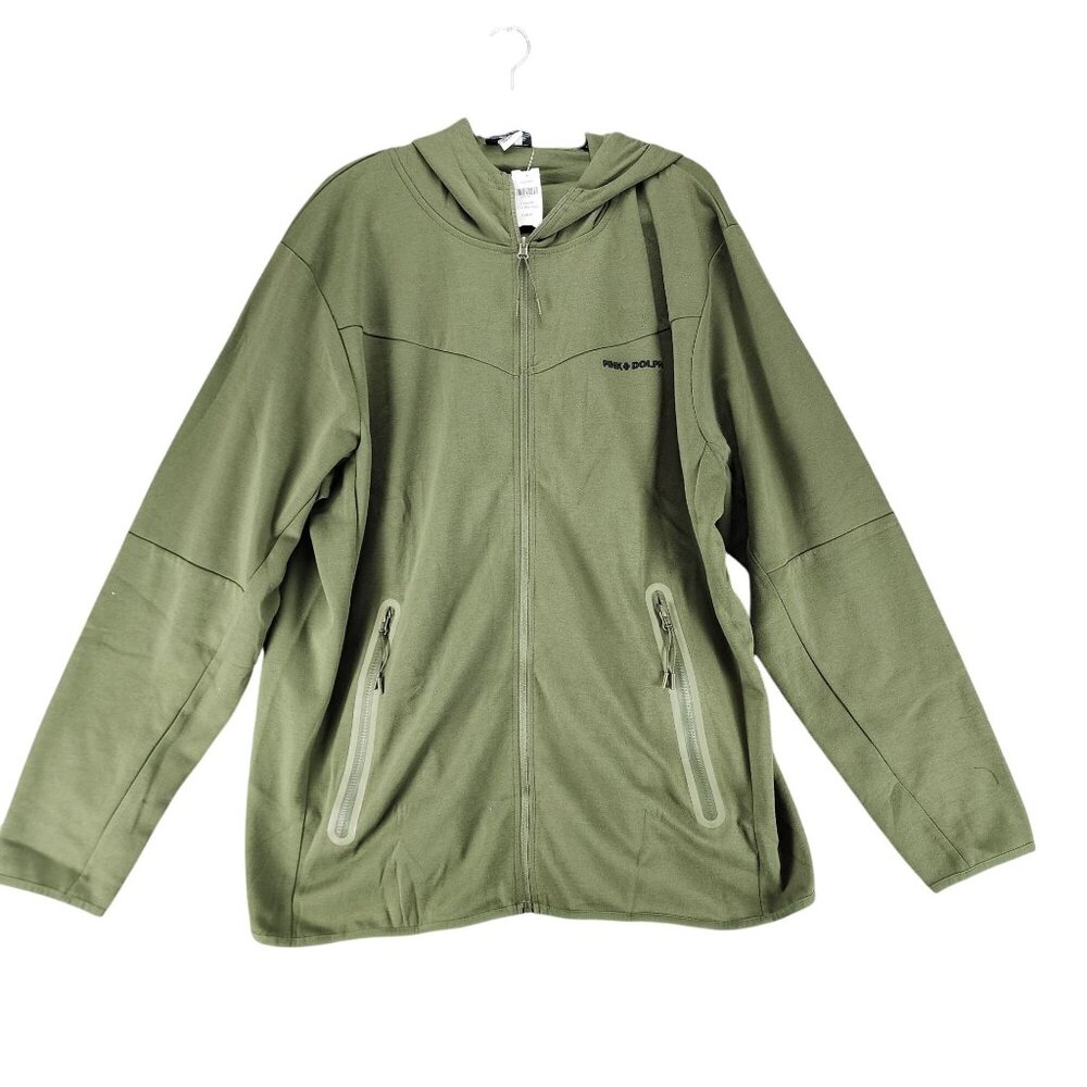 Pink Dolphin Jacket Mens 2XL Olive Green Long Sleeve Full Zip Hoodie *NWT*